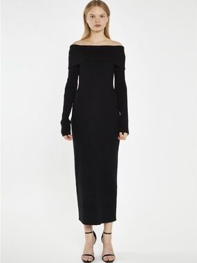 Bardot Black Off-Shoulder Long Sleeve Midi Dress